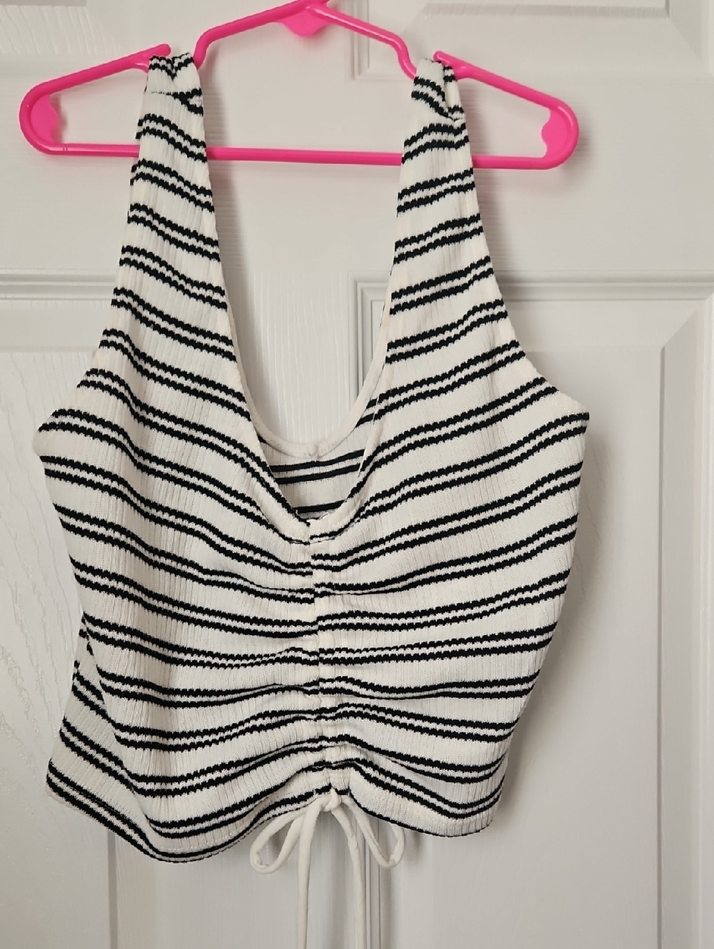 Heart Hips White and Black Striped Ruched Tank